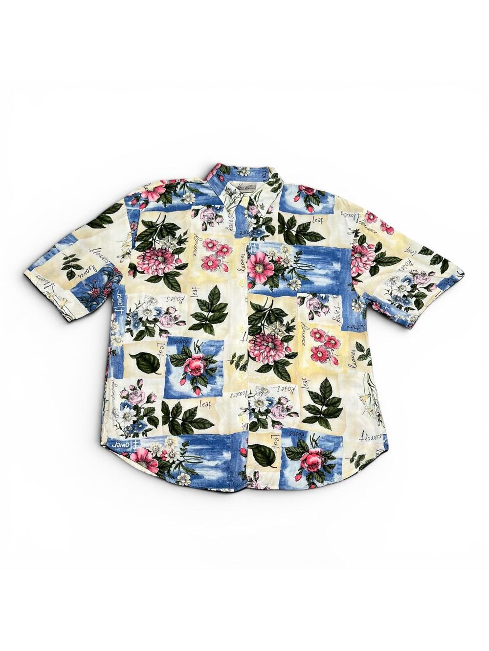 Vintage 90s Kathie Lee Patchwork Floral Print Rayon Short Sleeve Button Down - Picture 1 of 4